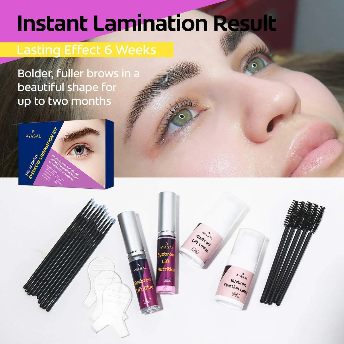 AYASAL Eyebrow Lamination Kit, Great Eyebrow Lift Kit, DIY Perm For Your Brows, Instant Professional Lift For Fuller Eyebrows AYASAL