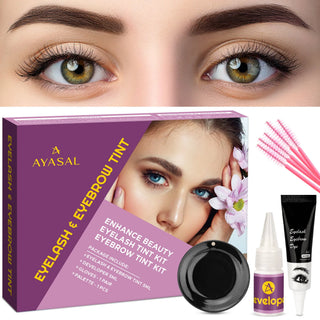 AYASAL Lash & Brow Tint Kit, Professional Semi-Permanent Eyelash & Eyebrow 2-in-1 Color Kit, Long Lasting for 8 Weeks, Suitable for Salon & Home Use. AYASAL