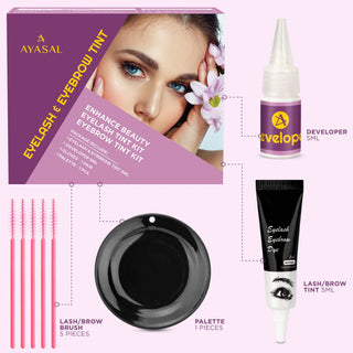 AYASAL Lash & Brow Tint Kit, Professional Semi-Permanent Eyelash & Eyebrow 2-in-1 Color Kit, Long Lasting for 8 Weeks, Suitable for Salon & Home Use. AYASAL