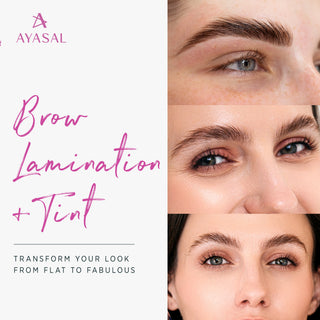 Eyebrow lamination and tint results showing transformation from natural, flat brows to lifted, styled, and tinted brows, highlighting the effectiveness of the brow lamination kit.