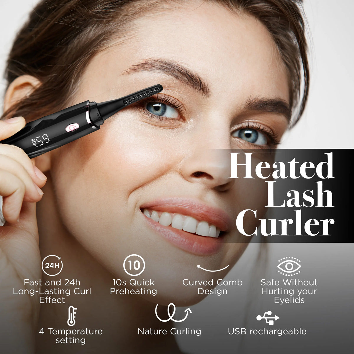 Rechargeable Heated Eyelash Curlers, 48 Hours Long Lasting with 4 Temperature Modes AYASAL