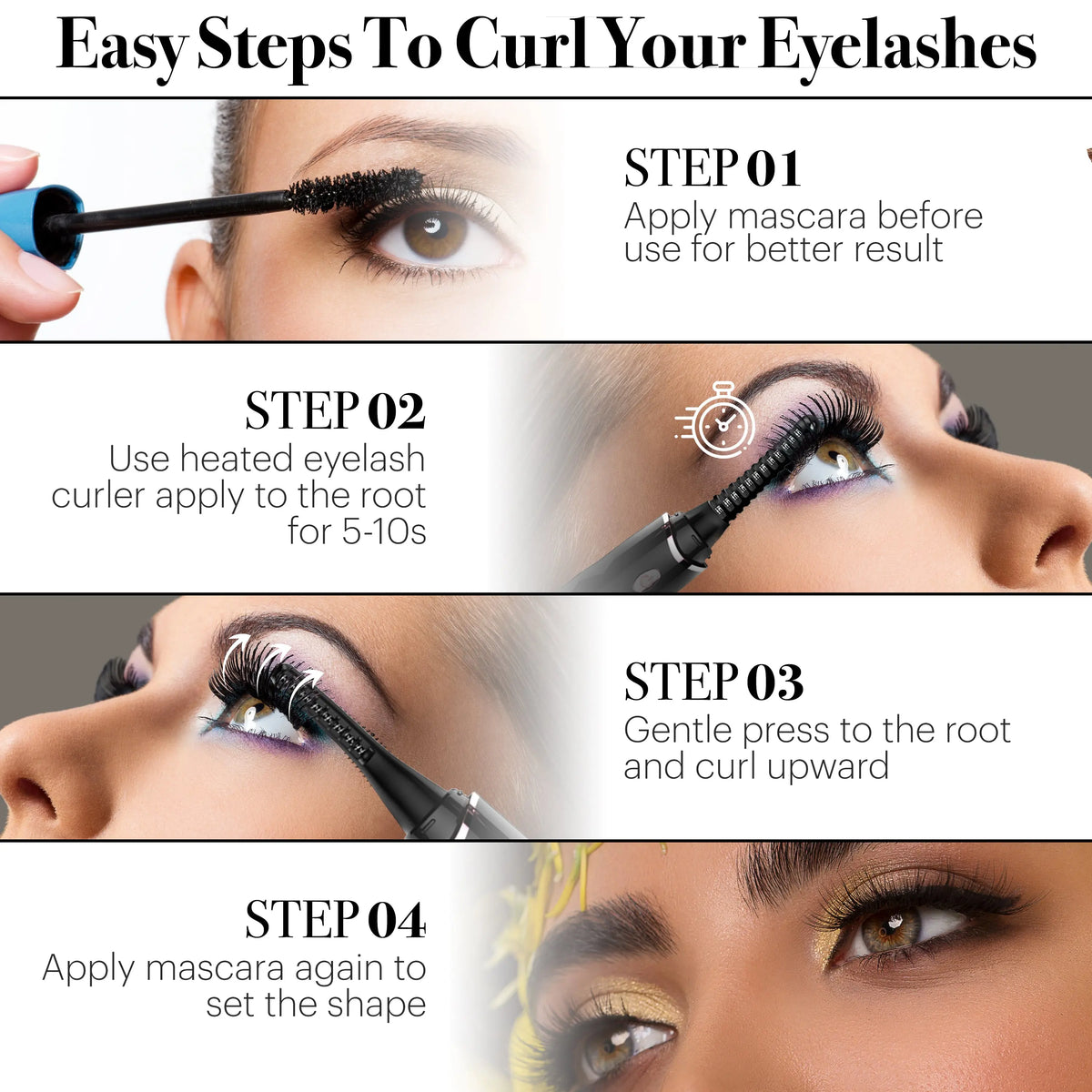 Rechargeable Heated Eyelash Curlers, 48 Hours Long Lasting with 4 Temperature Modes AYASAL