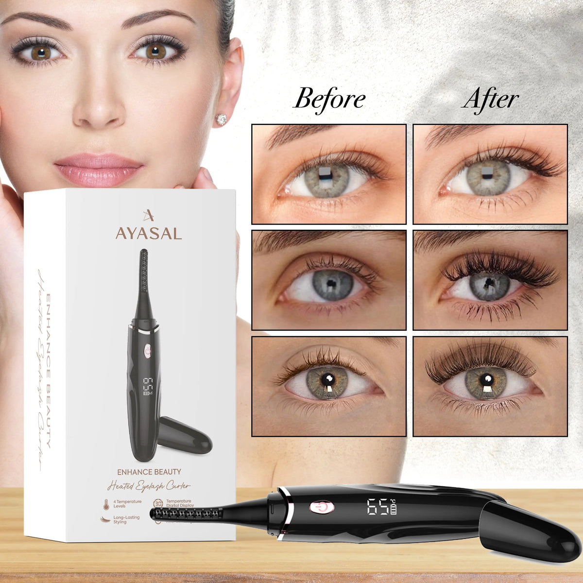 Rechargeable Heated Eyelash Curlers, 48 Hours Long Lasting with 4 Temperature Modes AYASAL