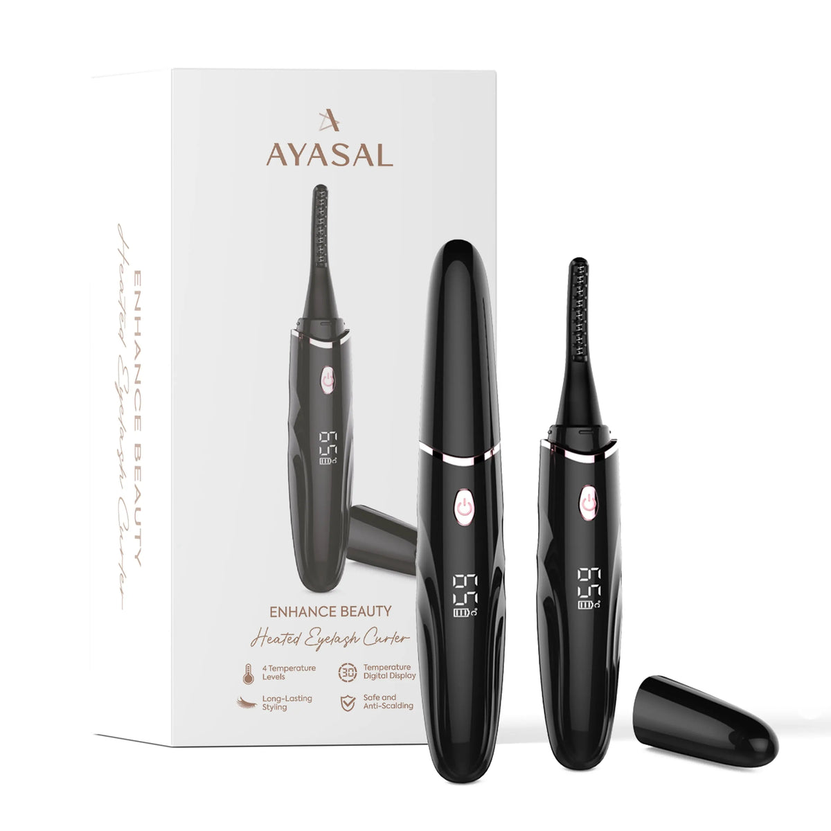 Rechargeable Heated Eyelash Curlers, 48 Hours Long Lasting with 4 Temperature Modes AYASAL